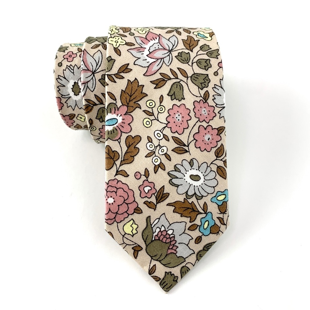 Men’s Taupe Whimsical Floral Slim Necktie